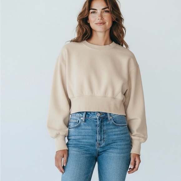 Wild Fable Cream Textured Crop Top Sweatshirt size S log sleeve - Picture 1 of 6